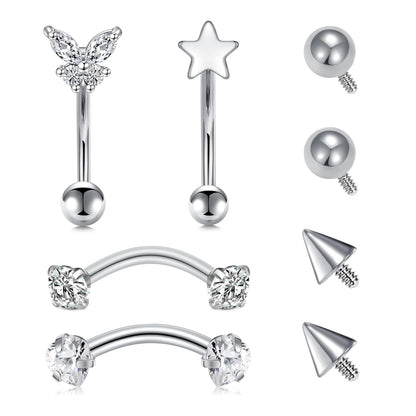 Silver Curved Barbell Piercing Jewelry Set – Eyebrow, Rook & Lip Rings (16G)
