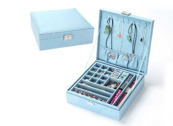 Luxury Velvet Jewelry Box Organizer – Multi-Layer Storage Case for Rings, Earrings & Necklaces