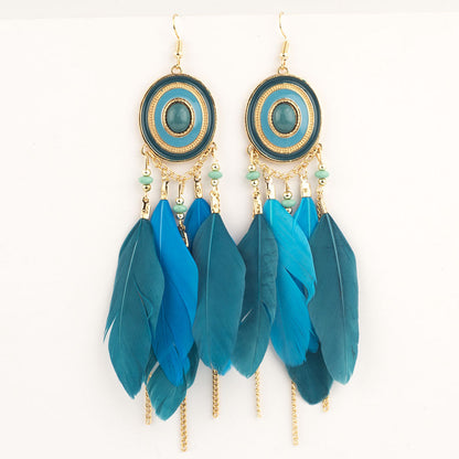 Vintage Boho Feather Statement Earrings