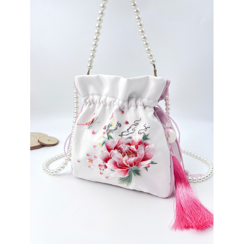 Embroidered Pearl Chain Handbag
