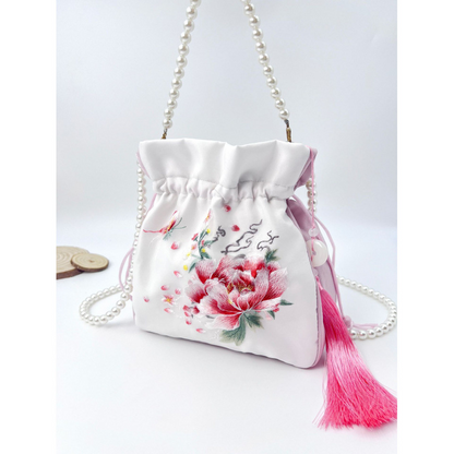 Embroidered Pearl Chain Handbag