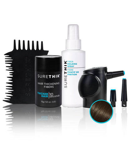 SureThik Hair Thickening Fiber Starter Kit – Instant Fuller Hair Coverage with Application Tools (Medium Brown)