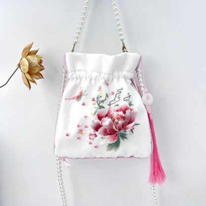 Embroidered Pearl Chain Handbag