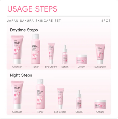 Cherry Blossom Skin Care 6-Piece Set – Hydrating & Brightening Facial Care Beauty Kit