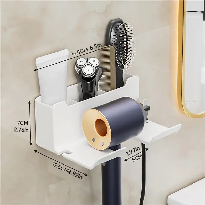 Wall Mounted Hair Tool Holder – Bathroom Organizer Rack for Hair Dryer & Styling Accessories