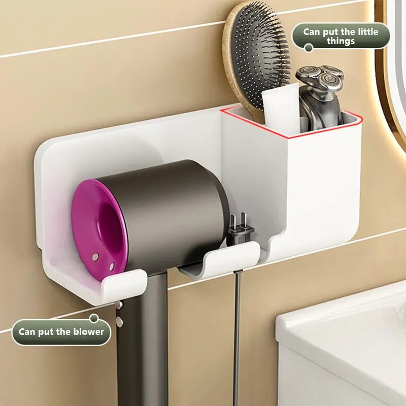 Wall Mounted Hair Tool Holder – Bathroom Organizer Rack for Hair Dryer & Styling Accessories