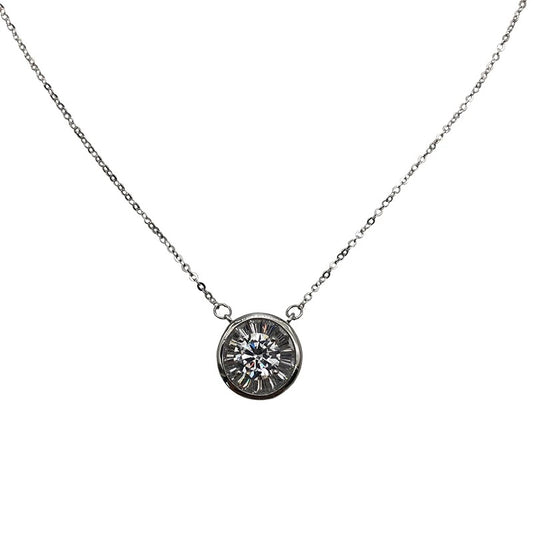 Elegant Zircon Circle Pendant Necklace for Women – Minimalist Silver Choker Jewelry