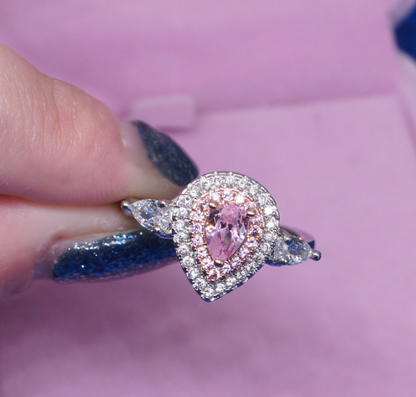 Pink Teardrop Halo Engagement Ring