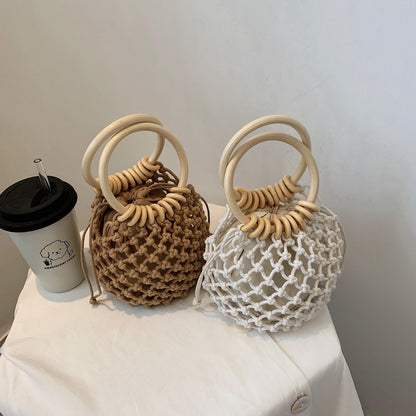 Boho Woven Bucket Bag – Handmade Casual Summer Handbag for Women