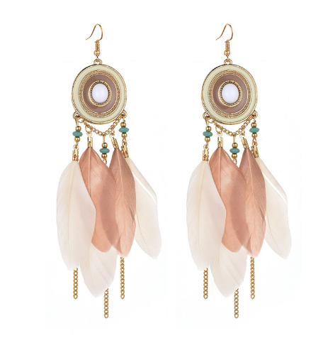 Vintage Boho Feather Statement Earrings