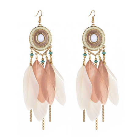 Vintage Boho Feather Statement Earrings