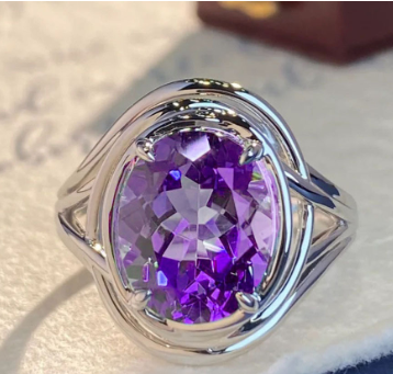 Luxury Purple Amethyst Crystal Ring for Women