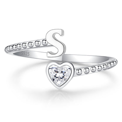 Sterling Silver Initial Heart Ring – Letter S