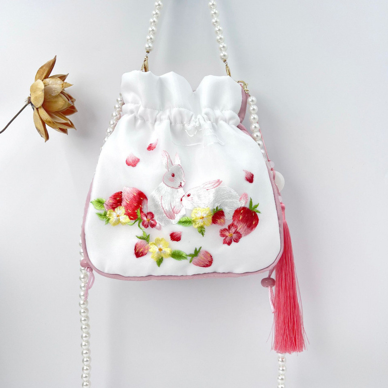 Embroidered Pearl Chain Handbag