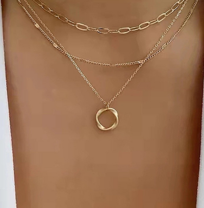 Minimalist Gold Circle Layered Necklace