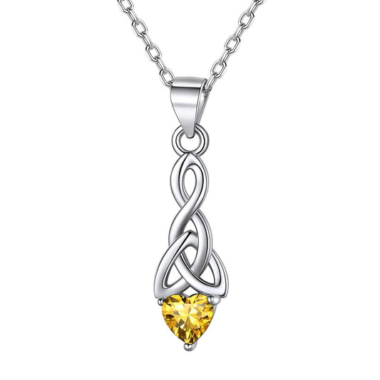 Elegant Trinity Knot November Birthstone Necklace – Yellow Topaz CZ Pendant for Women