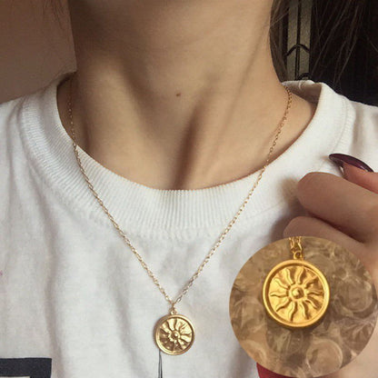 Minimalist Sunflower Coin Necklace for Women – Gold Pendant Chain Jewelry |