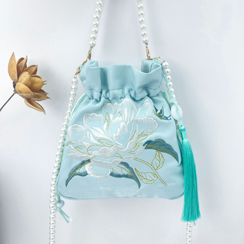 Embroidered Pearl Chain Handbag