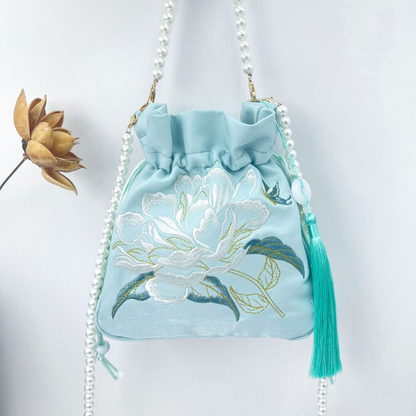 Embroidered Pearl Chain Handbag