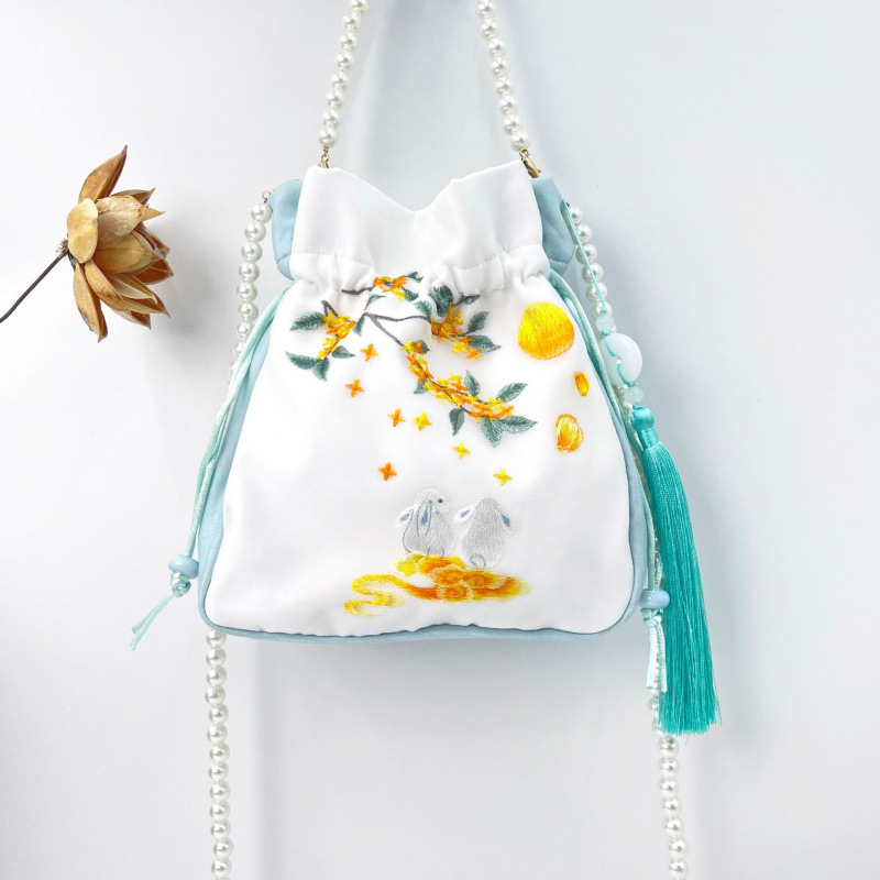 Embroidered Pearl Chain Handbag