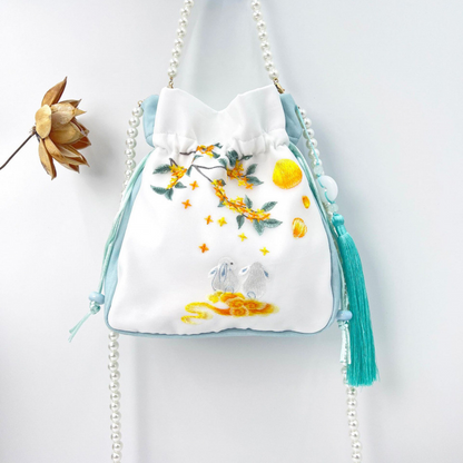 Embroidered Pearl Chain Handbag