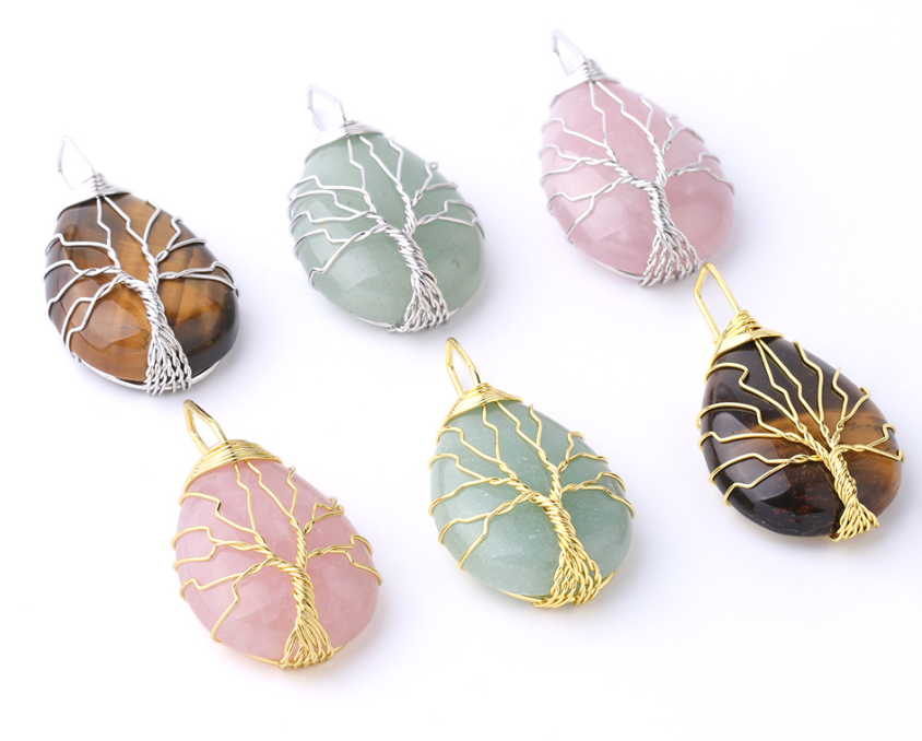 Tree of Life Crystal Teardrop Necklace