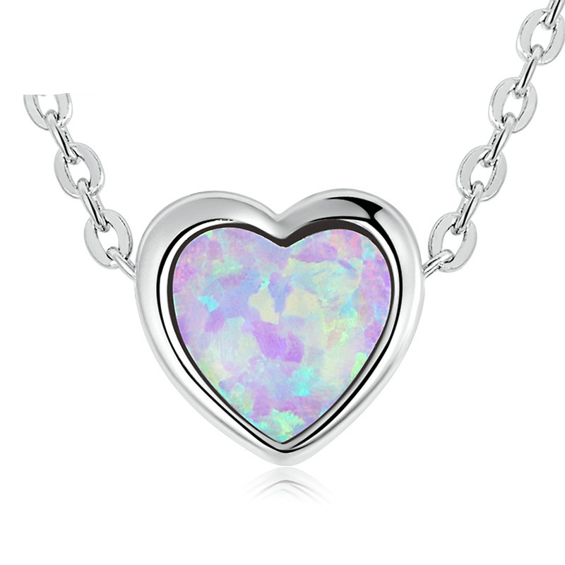 Opal Heart Necklace in S925 Sterling Silver