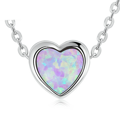 Opal Heart Necklace in S925 Sterling Silver