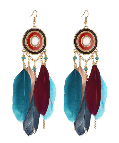 Vintage Boho Feather Statement Earrings