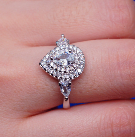 Pink Teardrop Halo Engagement Ring