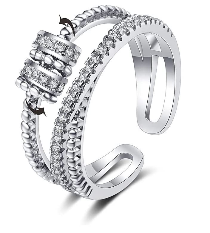 Adjustable Crystal Fidget Ring – Sterling Silver