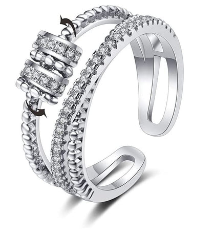 Adjustable Crystal Fidget Ring – Sterling Silver