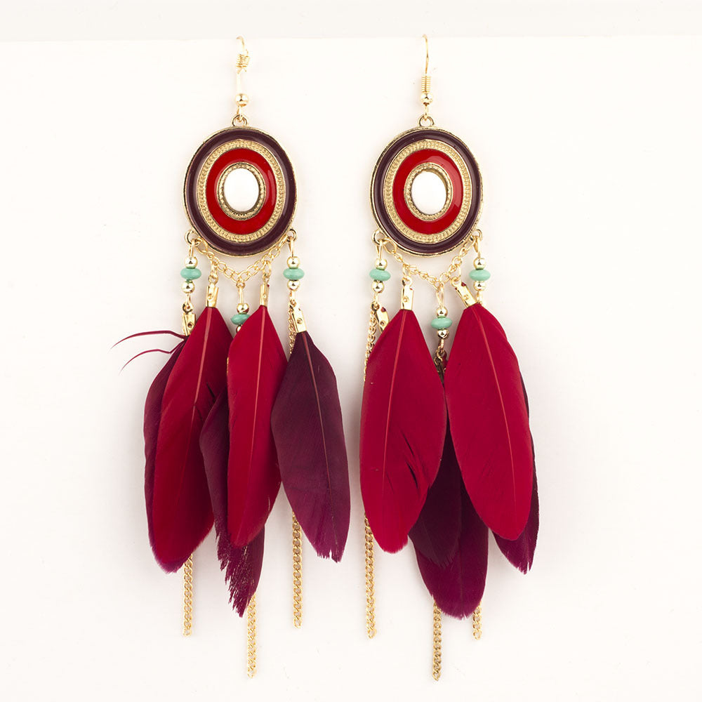 Vintage Boho Feather Statement Earrings