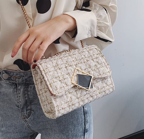 Luxury Tweed Chain Strap Handbag – Elegant Women’s Crossbody Purse