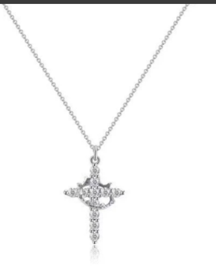 Crystal Crown Cross Pendant Necklace