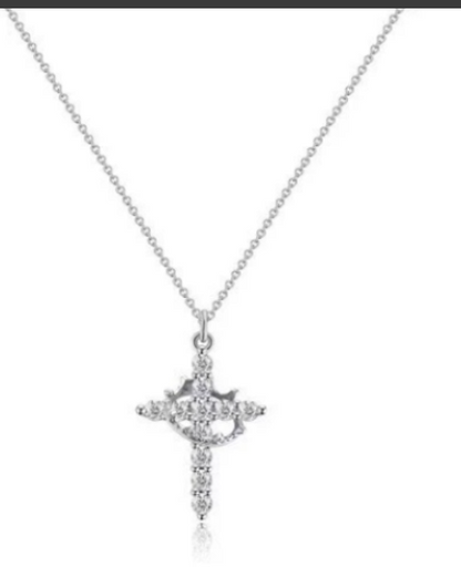 Crystal Crown Cross Pendant Necklace