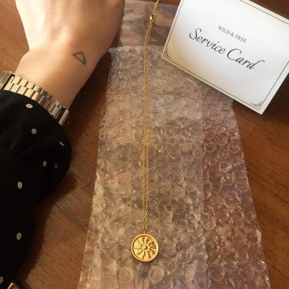 Minimalist Sunflower Coin Necklace for Women – Gold Pendant Chain Jewelry |