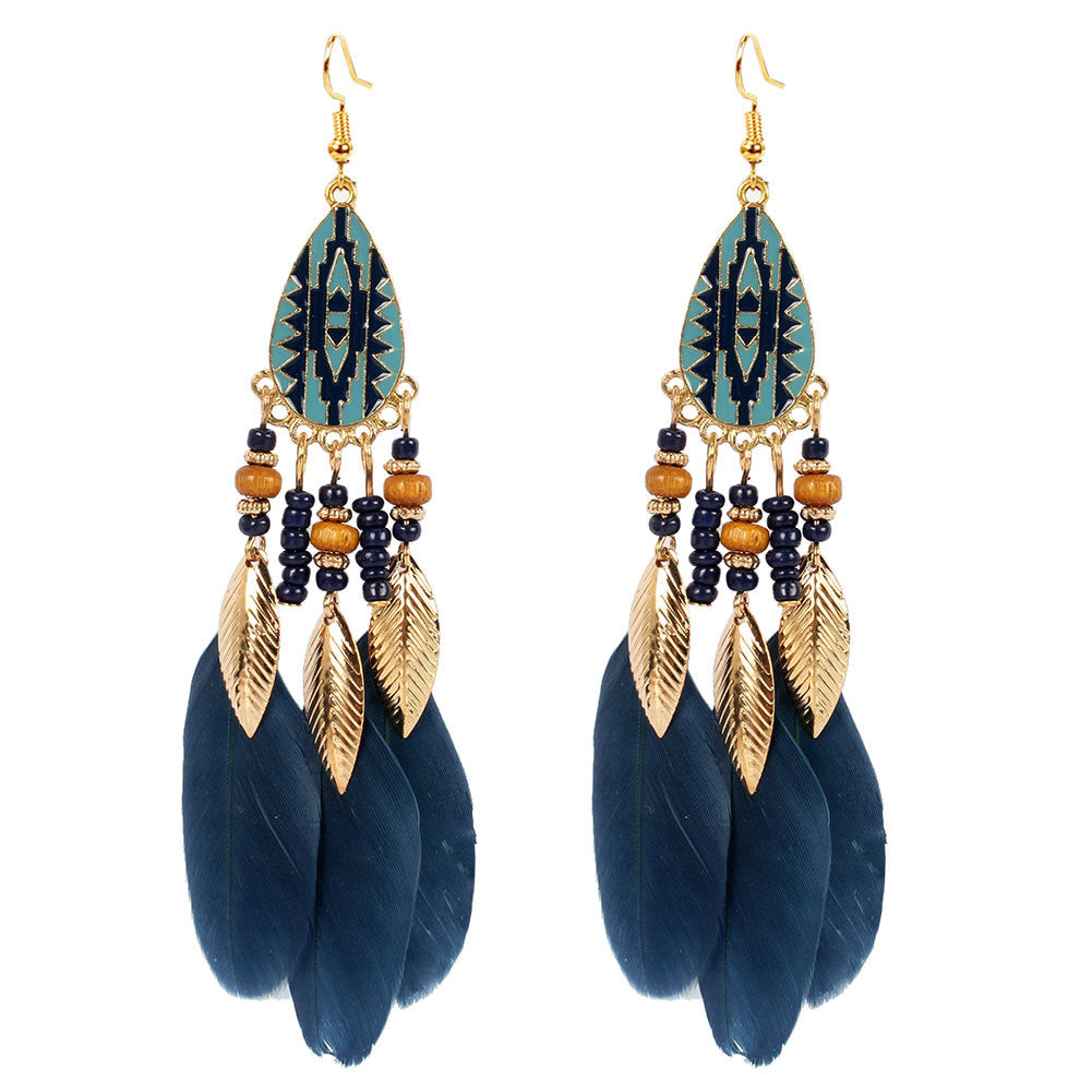 Vintage Boho Feather Statement Earrings