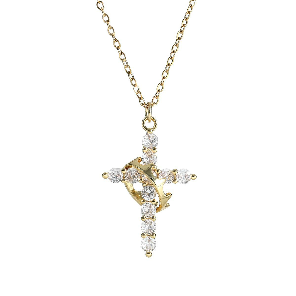 Crystal Crown Cross Pendant Necklace