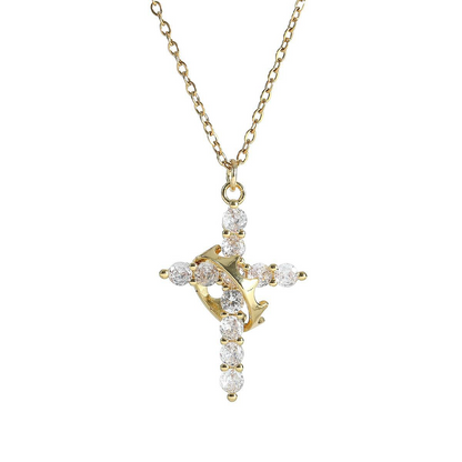 Crystal Crown Cross Pendant Necklace