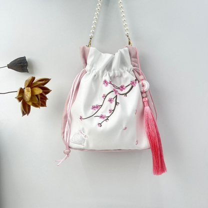 Embroidered Pearl Chain Handbag