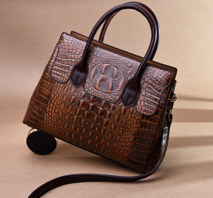 Luxury Crocodile Pattern Women’s Tote Handbag – Vintage Fashion Style