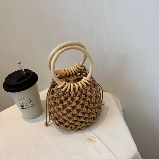 Boho Woven Bucket Bag – Handmade Casual Summer Handbag for Women