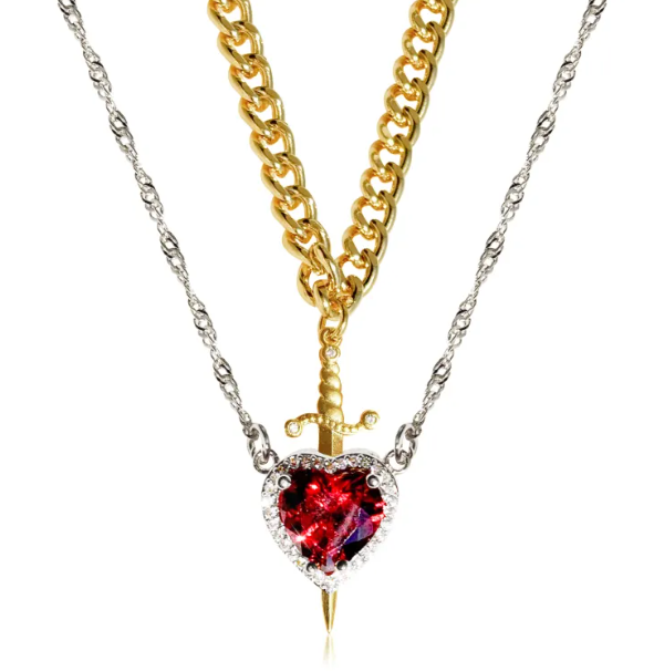 Gothic Heart Dagger Necklace for Couples