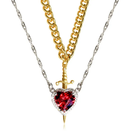 Gothic Heart Dagger Necklace for Couples