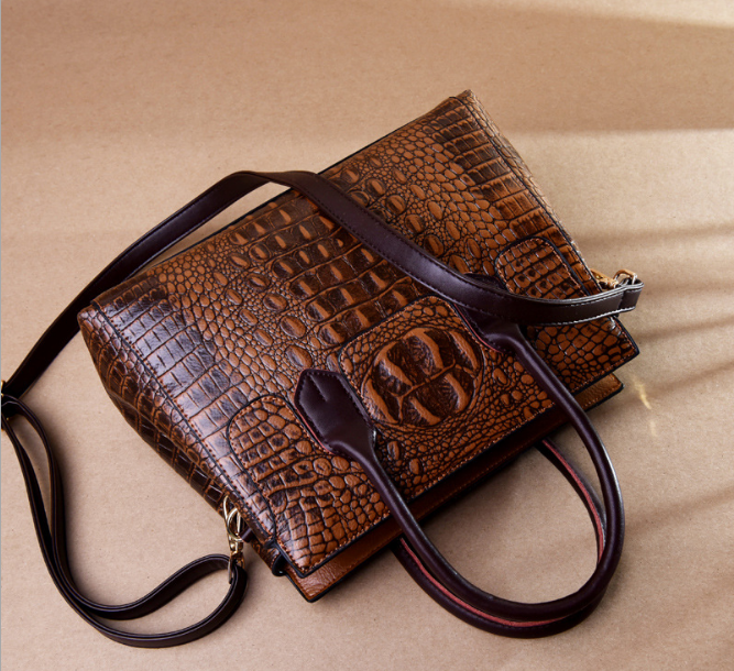 Luxury Crocodile Pattern Women’s Tote Handbag – Vintage Fashion Style