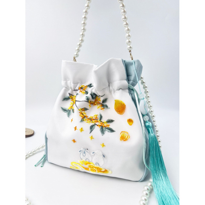 Embroidered Pearl Chain Handbag