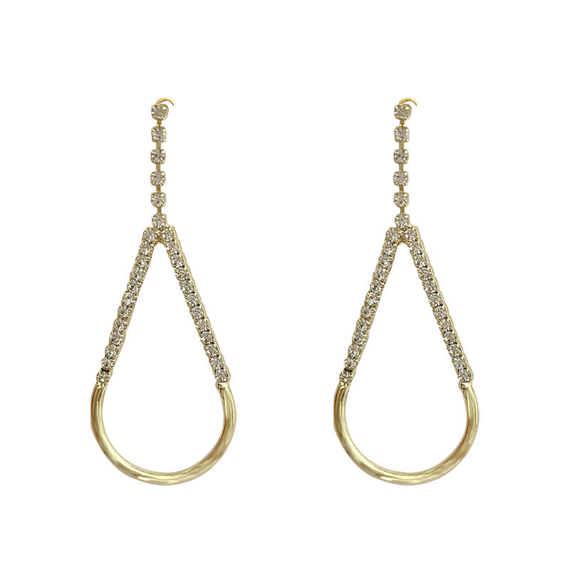 Gold Rhinestone Teardrop Dangle Earrings