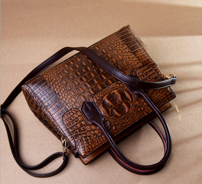Luxury Crocodile Pattern Women’s Tote Handbag – Vintage Fashion Style
