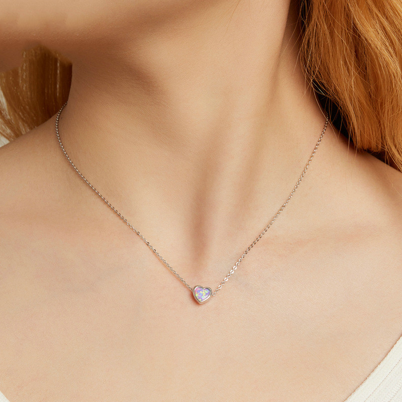 Opal Heart Necklace in S925 Sterling Silver